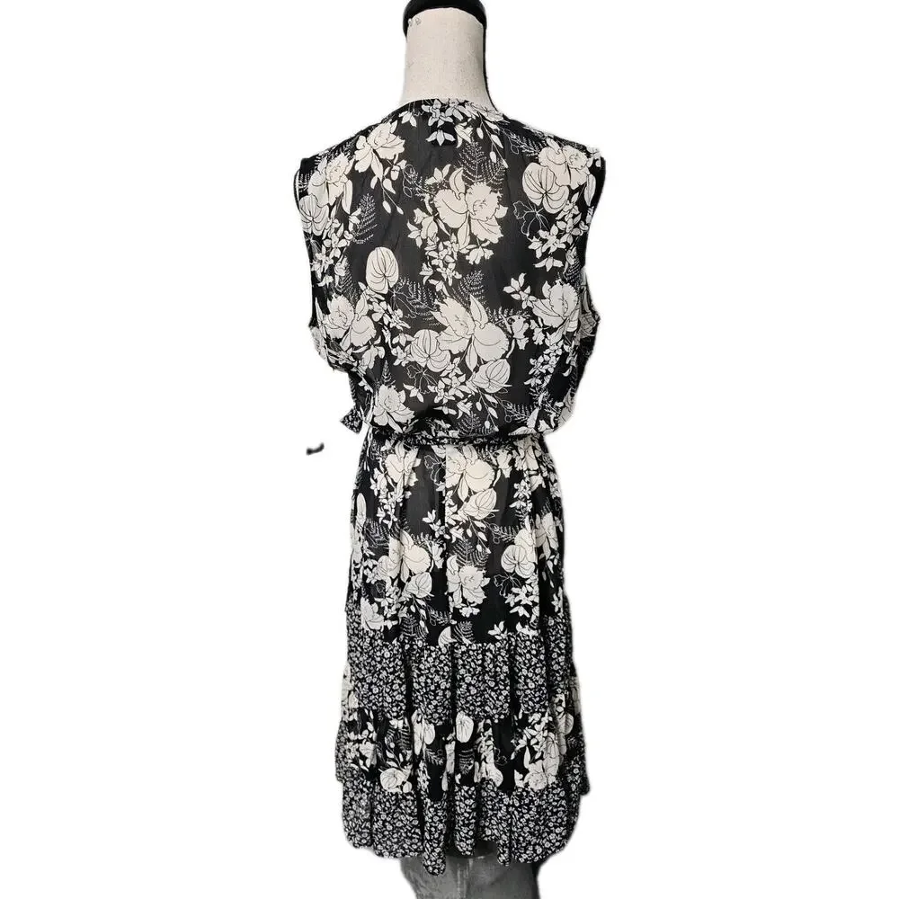 MSK Sheer Tiered Midi Dress Womens Sz 12 Boho Feminine Flowy Hippie Dark Fairy